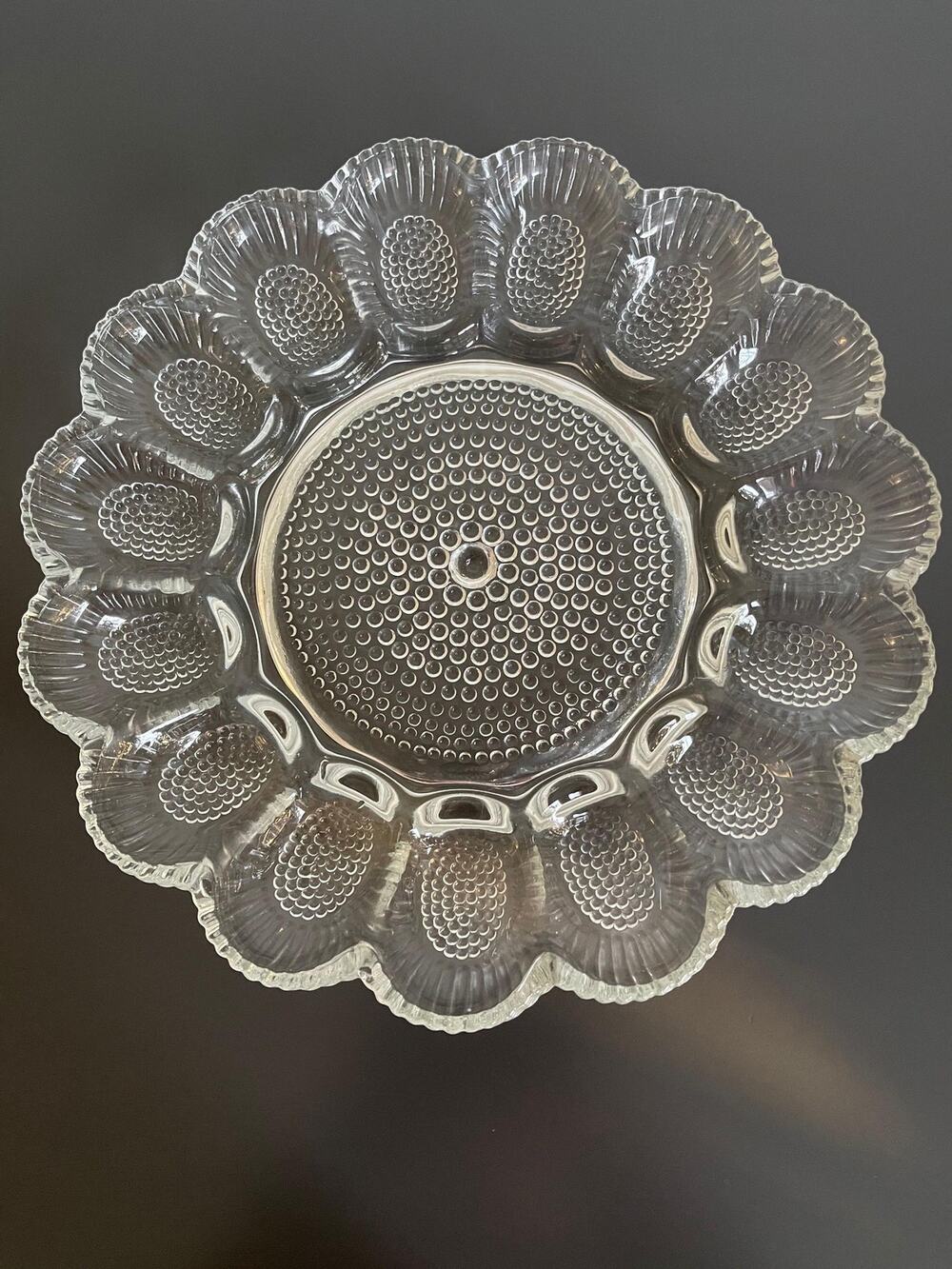Vintage Indiana Glass Clear Hobnail Deviled Egg Relish Plate Platter 11" 15 Slot